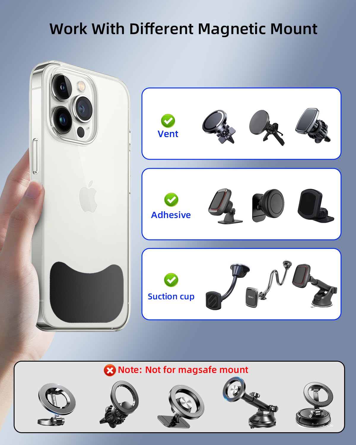 Metal Plate For Phone Magnet, Universal Steel Plate With 3M Adhesive Backing For Car Magnetic Mount Cell Phone Holder, Replaceme